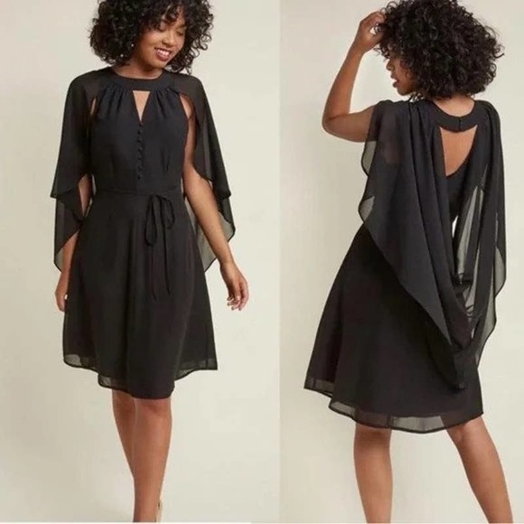 Modcloth Dresses & Skirts - ModCloth "Icing on the Cape" Cape A-Line Dress in Black *rare